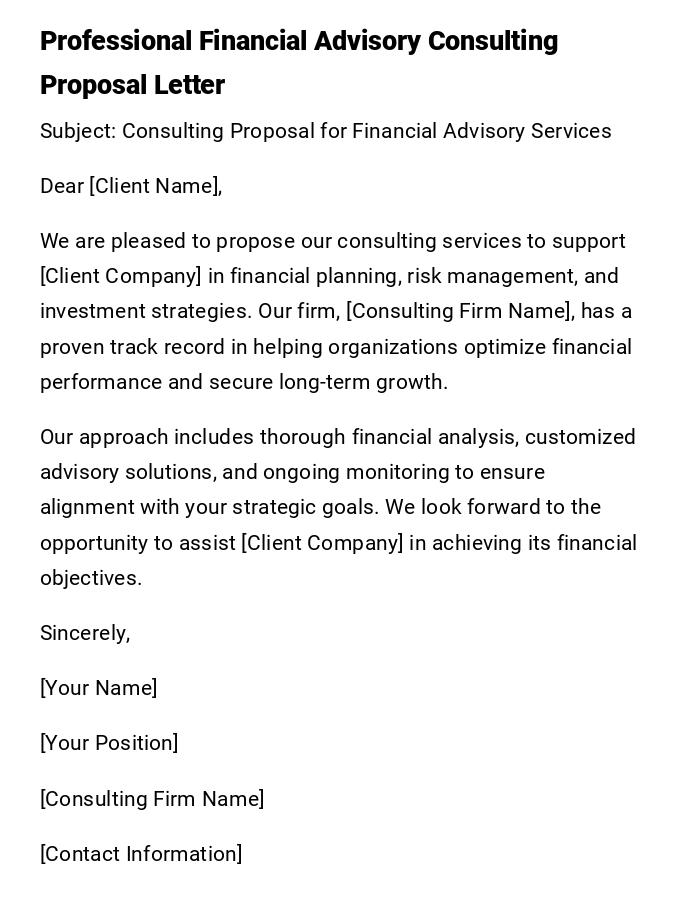 Professional Financial Advisory Consulting Proposal Letter Professional Financial Advisory Consulting Proposal Letter