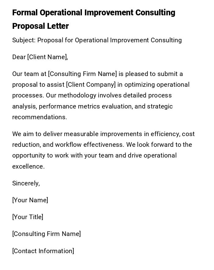 Formal Operational Improvement Consulting Proposal Letter Formal Operational Improvement Consulting Proposal Letter