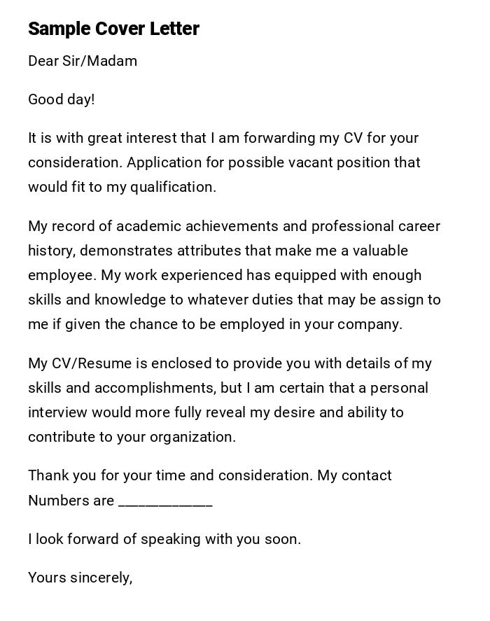 Sample Cover Letter Sample Cover Letter