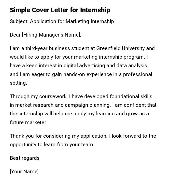 Simple Cover Letter for Internship Simple Cover Letter for Internship