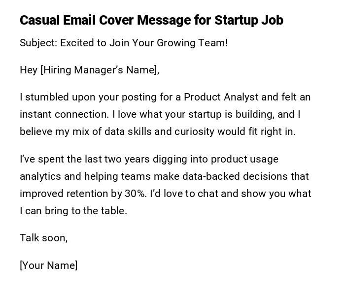 Casual Email Cover Message for Startup Job Casual Email Cover Message for Startup Job