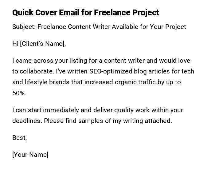 Quick Cover Email for Freelance Project Quick Cover Email for Freelance Project
