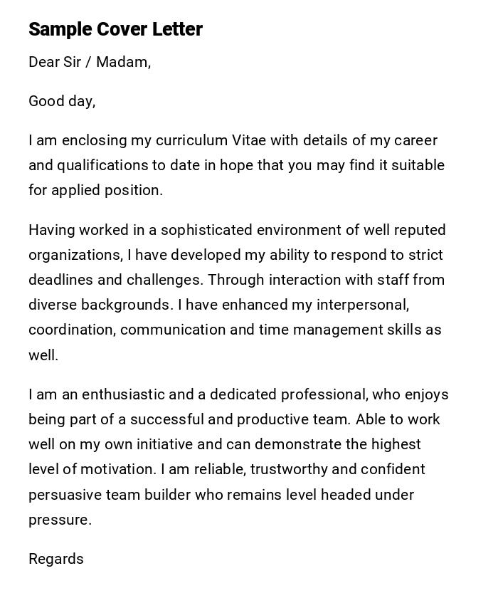 Sample Cover Letter Sample Cover Letter