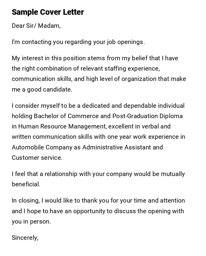 Sample Cover Letter Sample Cover Letter