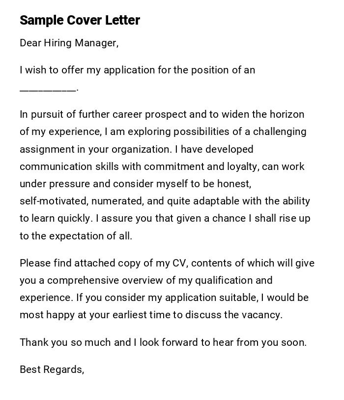 Sample Cover Letter Sample Cover Letter