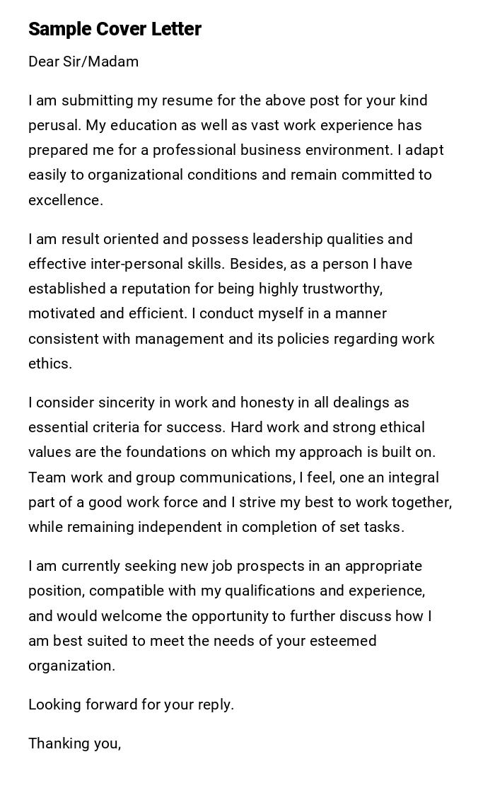 Sample Cover Letter Sample Cover Letter