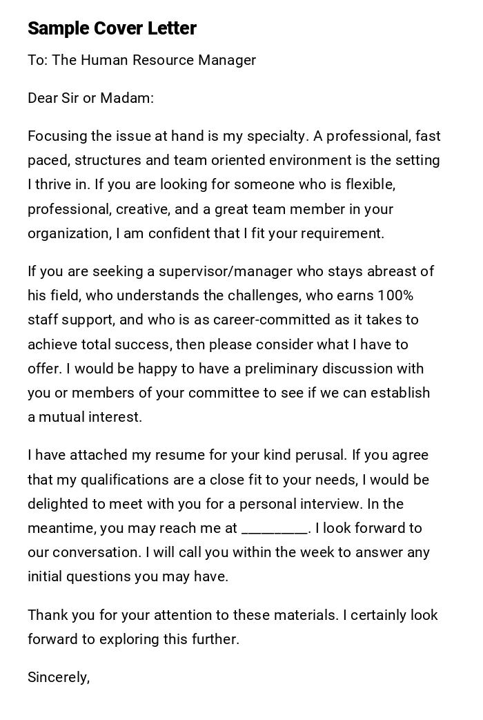 Sample Cover Letter Sample Cover Letter