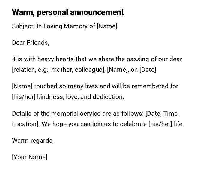 Warm, personal announcement Warm, personal announcement