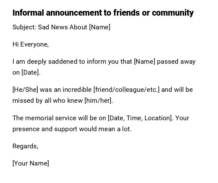 Informal announcement to friends or community Informal announcement to friends or community