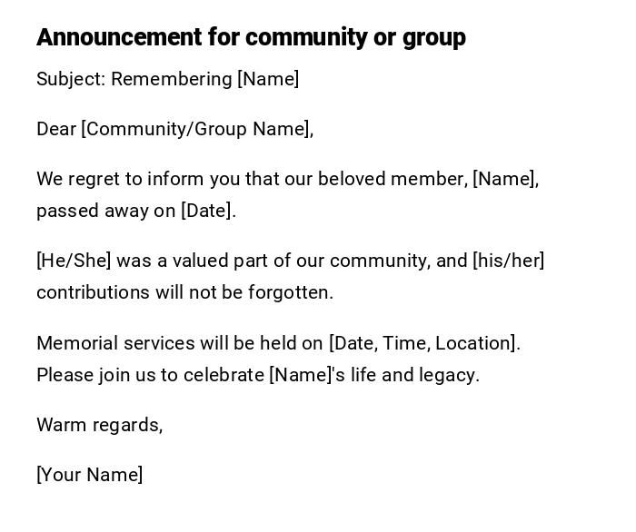 Announcement for community or group Announcement for community or group