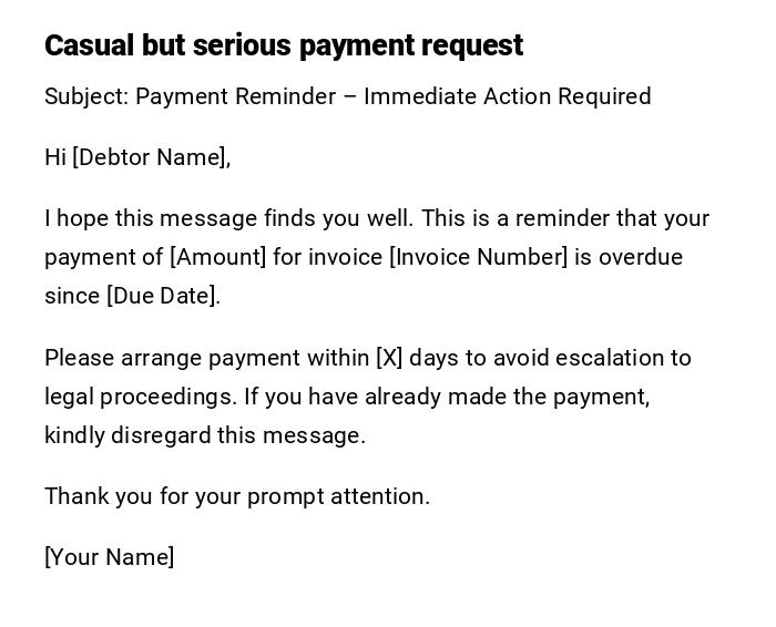 Casual but serious payment request Casual but serious payment request