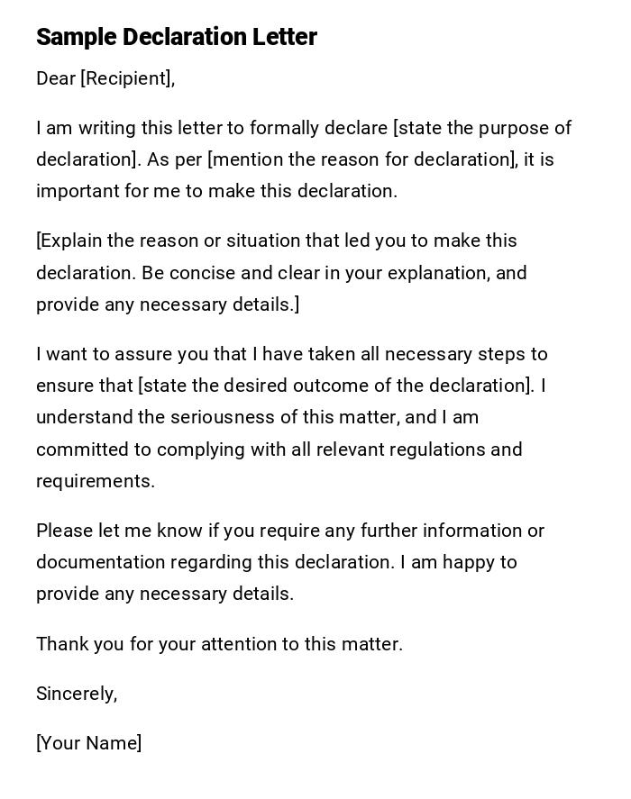 Sample Declaration Letter