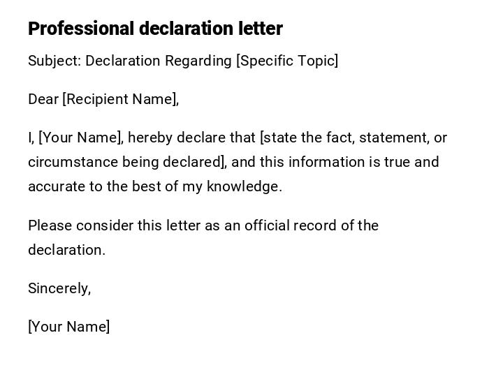 Professional declaration letter Professional declaration letter
