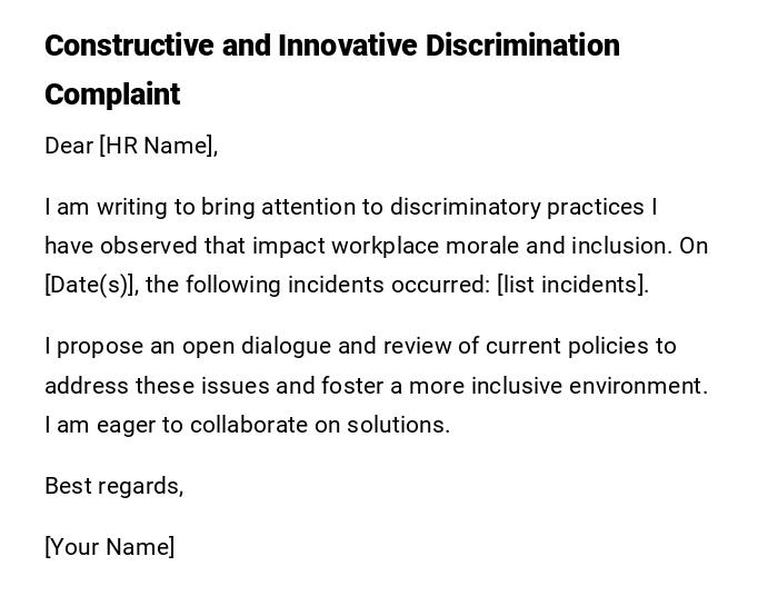 Constructive and Innovative Discrimination Complaint