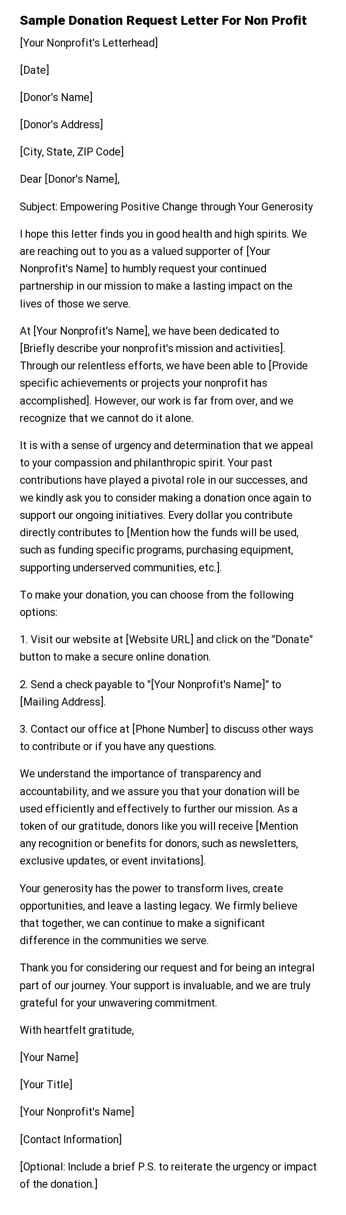 Sample Donation Request Letter For Non Profit