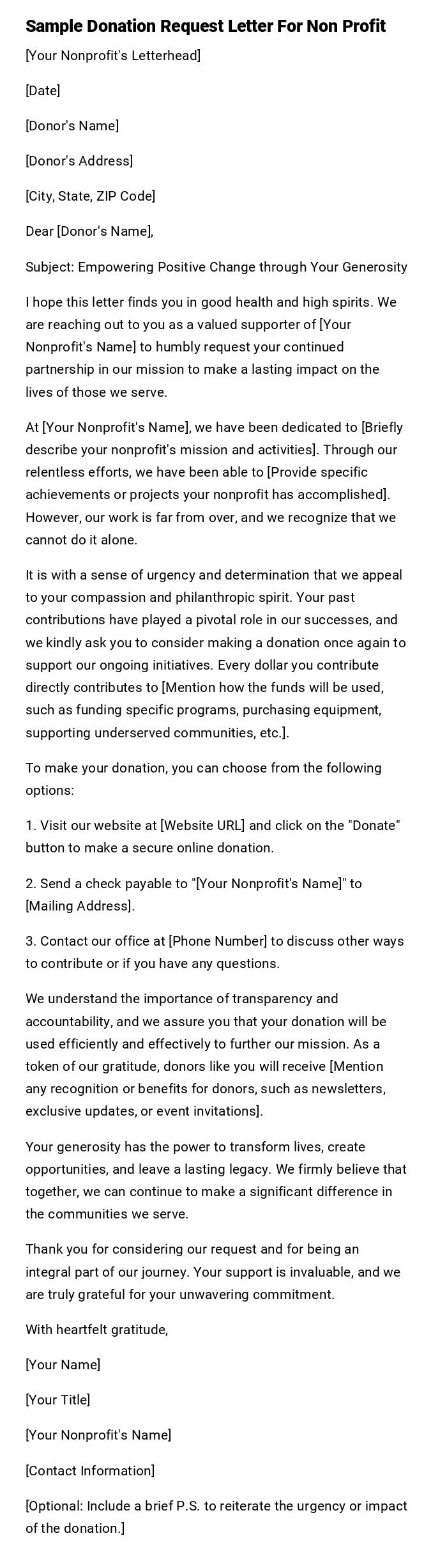 Sample Donation Request Letter For Non Profit