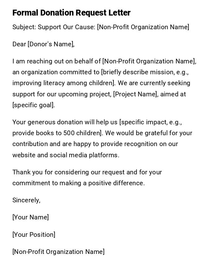 Formal Donation Request Letter Formal Donation Request Letter