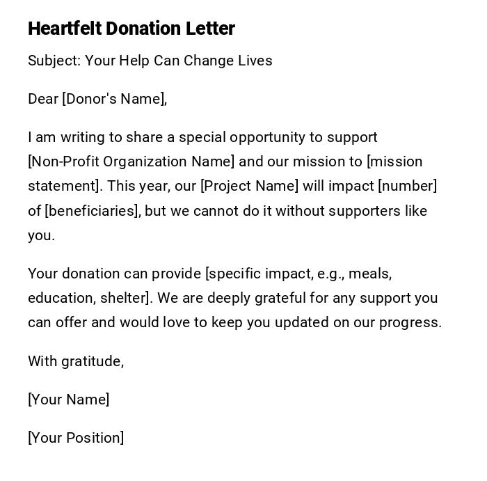 Heartfelt Donation Letter Heartfelt Donation Letter