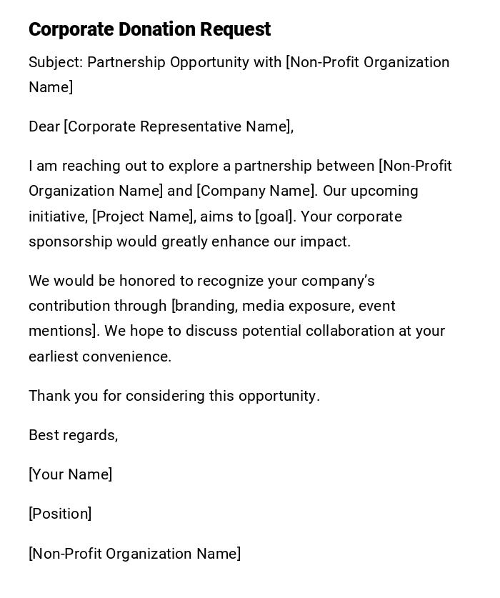 Corporate Donation Request Corporate Donation Request