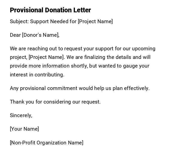 Provisional Donation Letter Provisional Donation Letter