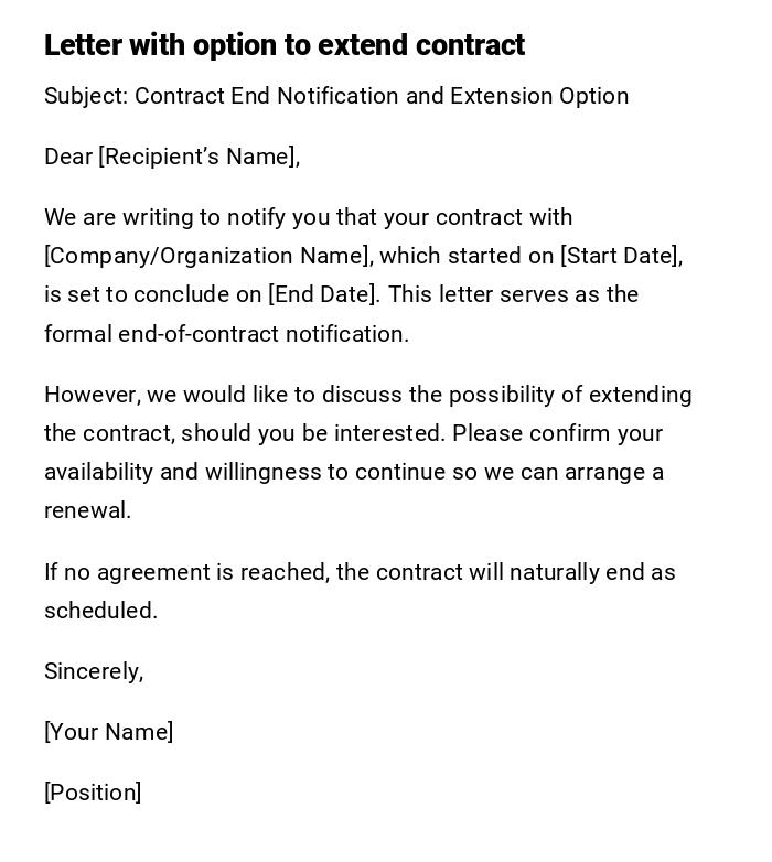 Letter with option to extend contract Letter with option to extend contract