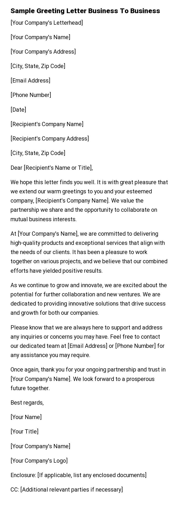 Sample Greeting Letter Business To Business