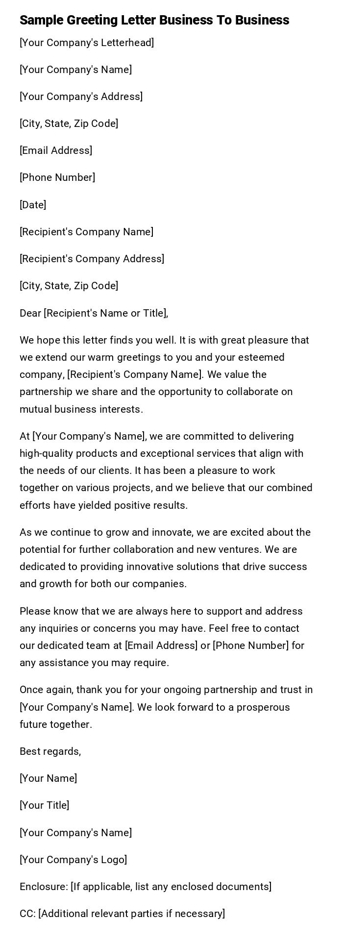 Sample Greeting Letter Business To Business