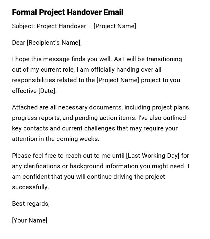 Formal Project Handover Email Formal Project Handover Email