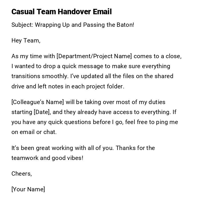 Casual Team Handover Email Casual Team Handover Email
