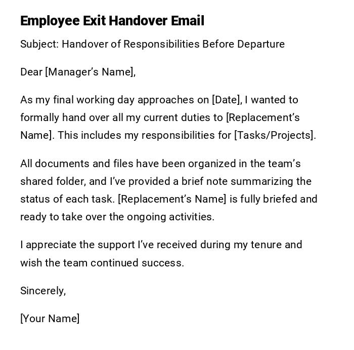 Employee Exit Handover Email Employee Exit Handover Email