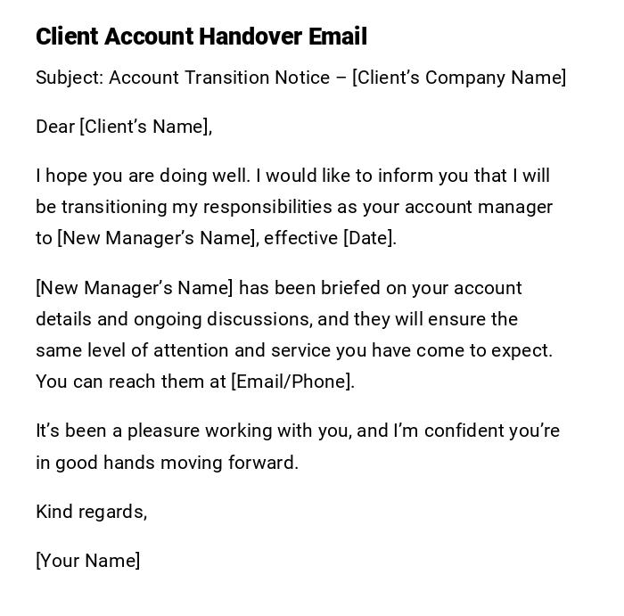 Client Account Handover Email Client Account Handover Email