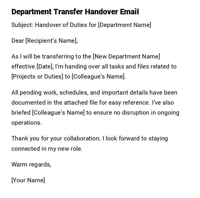 Department Transfer Handover Email Department Transfer Handover Email