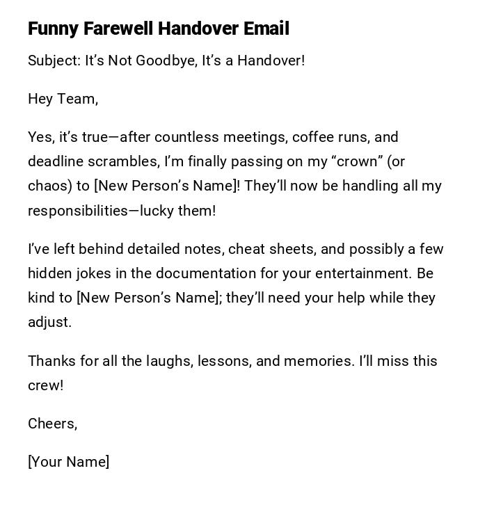 Funny Farewell Handover Email Funny Farewell Handover Email