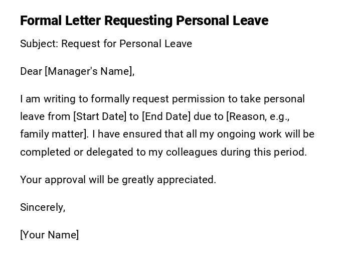 Formal Letter Requesting Personal Leave Formal Letter Requesting Personal Leave