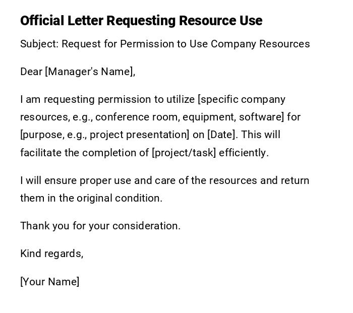 Official Letter Requesting Resource Use Official Letter Requesting Resource Use