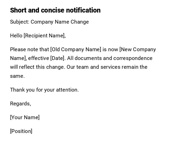 Short and concise notification Short and concise notification