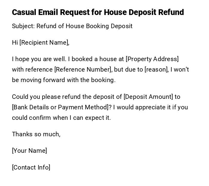 Casual Email Request for House Deposit Refund Casual Email Request for House Deposit Refund