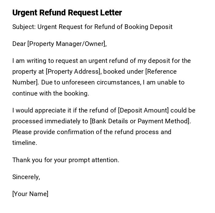 Urgent Refund Request Letter Urgent Refund Request Letter