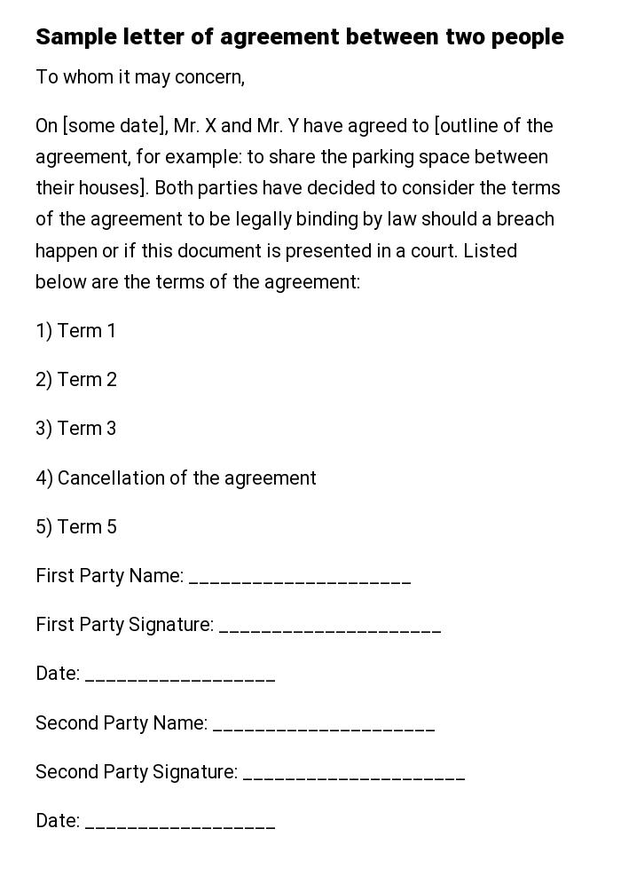 Sample letter of agreement between two people