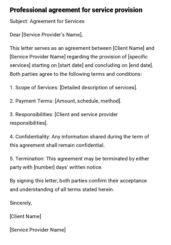Professional agreement for service provision Professional agreement for service provision