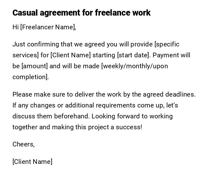 Casual agreement for freelance work Casual agreement for freelance work