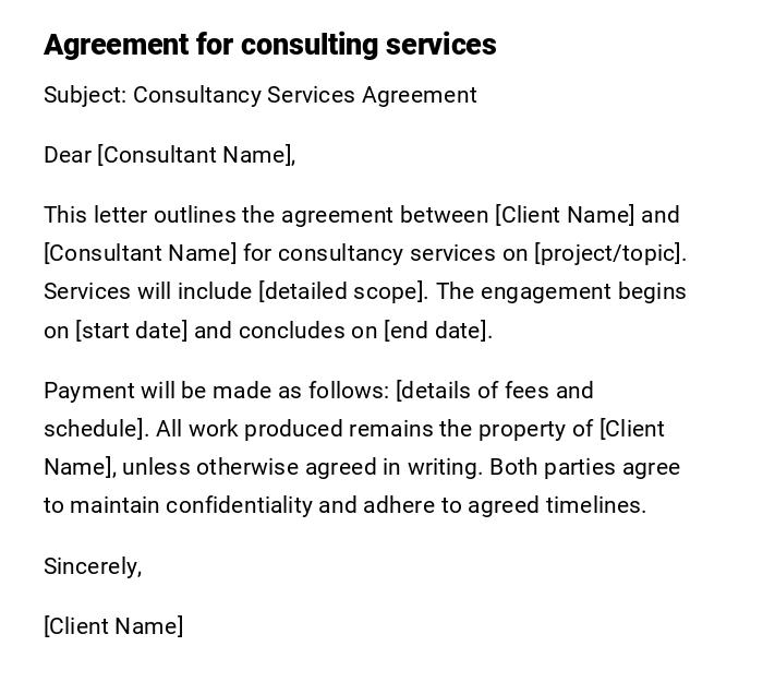 Agreement for consulting services Agreement for consulting services