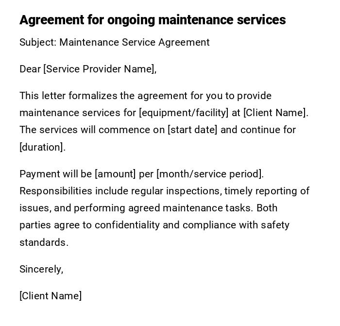 Agreement for ongoing maintenance services Agreement for ongoing maintenance services