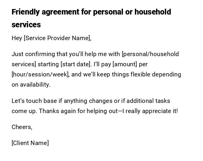 Friendly agreement for personal or household services Friendly agreement for personal or household services