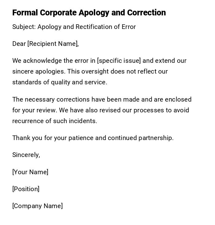 Formal Corporate Apology and Correction
