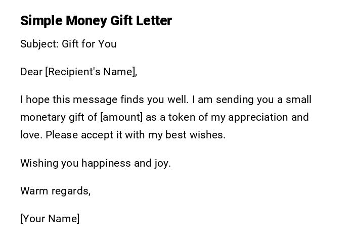 Simple Money Gift Letter Simple Money Gift Letter