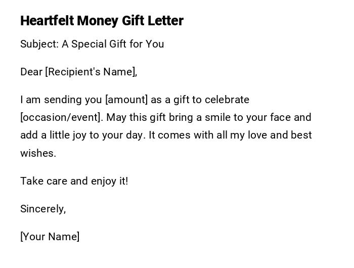 Heartfelt Money Gift Letter Heartfelt Money Gift Letter
