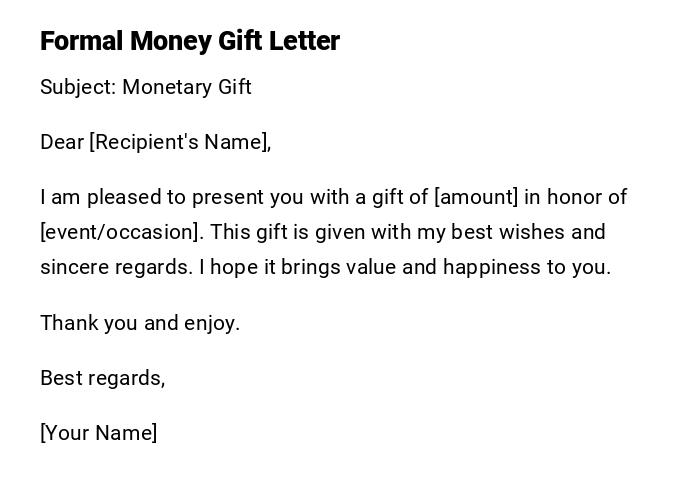 Formal Money Gift Letter Formal Money Gift Letter