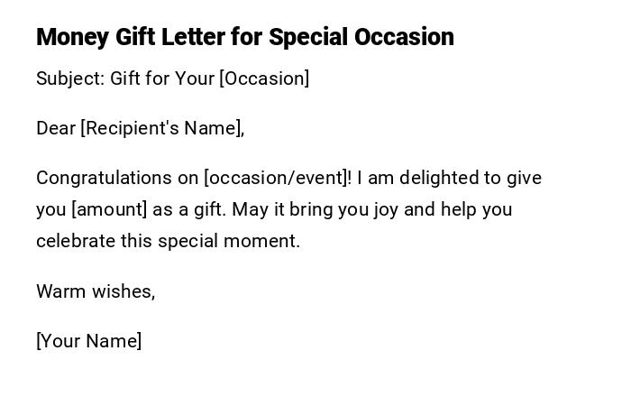 Money Gift Letter for Special Occasion Money Gift Letter for Special Occasion