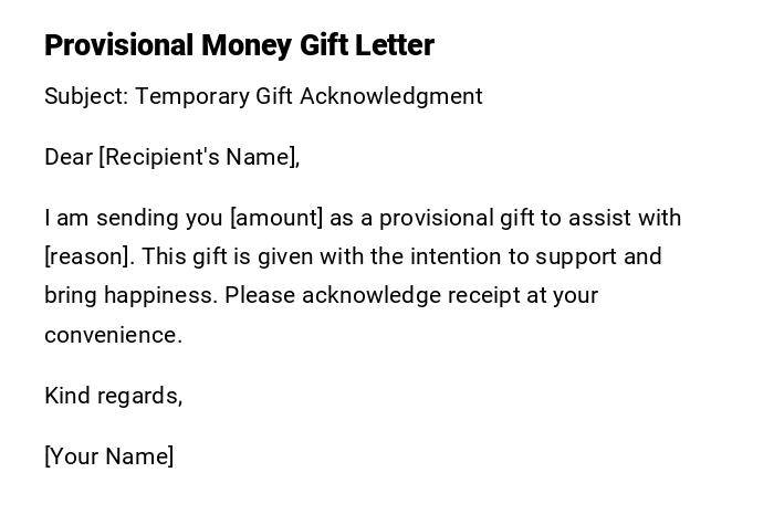 Provisional Money Gift Letter Provisional Money Gift Letter